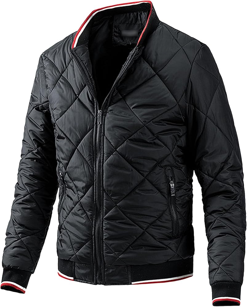 Mens Winter Bomber Quilted Coat Baseball Windbreaker Casual Down